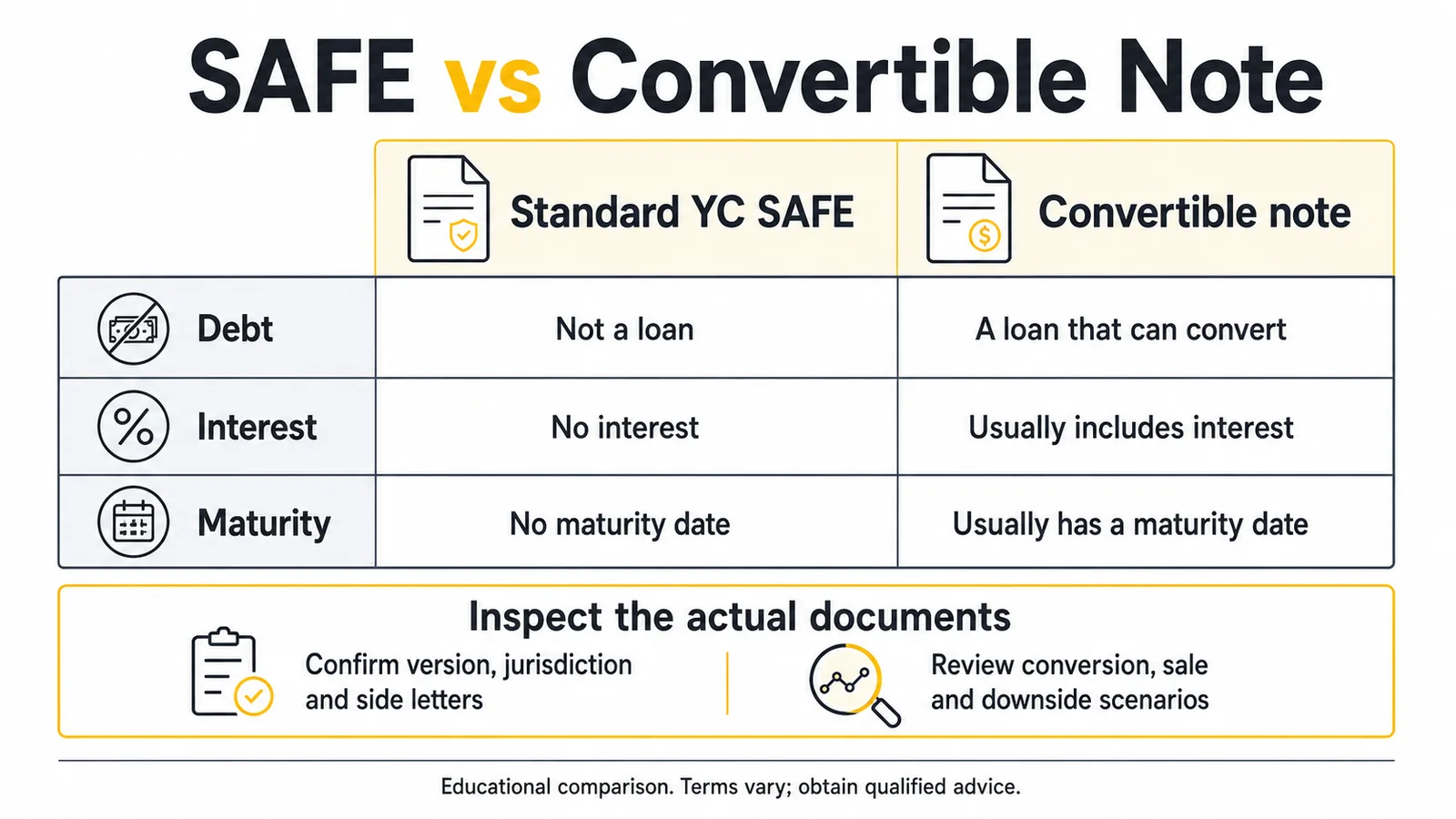 SAFE vs Convertible Note: Key Differences for Startup Founders